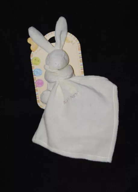Peluche doudou lapin blanc crème BABY NAT' yeux brodés mouchoir brodé 100% NEUF