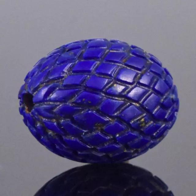 Snake Skin Design Blue Lapis Lazuli Oval Gemstone Bead Hand-Carved drilled 3.36g