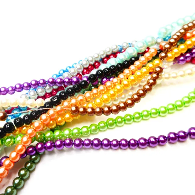Round Glass Faux Pearl Beads - Various Colours - 4mm 6mm 8mm 10mm 12mm Strands