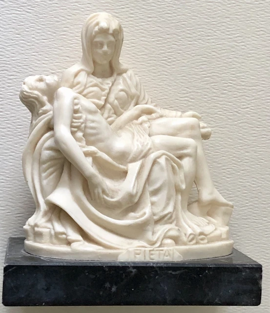 VINTAGE PIETA STATUE Marble Base Holy Virgin Mother Mary & Jesus