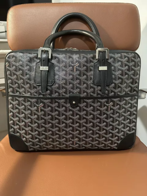 Goyard Black Chevron Goyardine Diplomat Briefcase Attache Bag