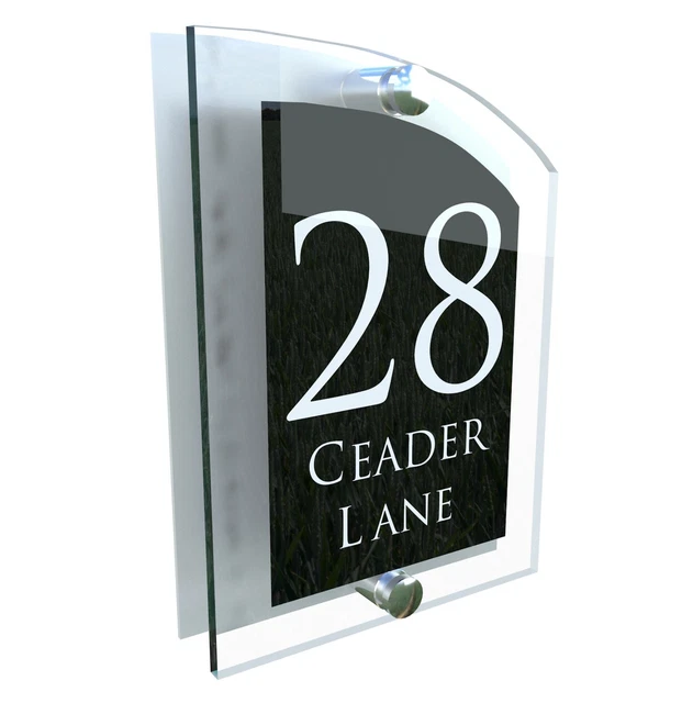 HOUSE NUMBER PLAQUE Glass Effect Acrylic Sign Door Plate Name Wall ...