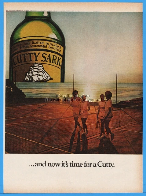 1973 Cutty Sark Scotch Whiskey Tennis Players African American Giant Bottle Ad