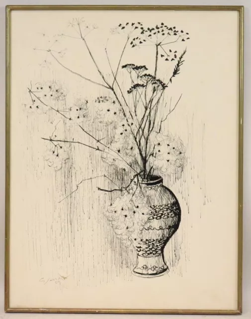 Wiesenblumen Stillleben Tuschezeichnung unleserlich signiert 1959 (BG8993)