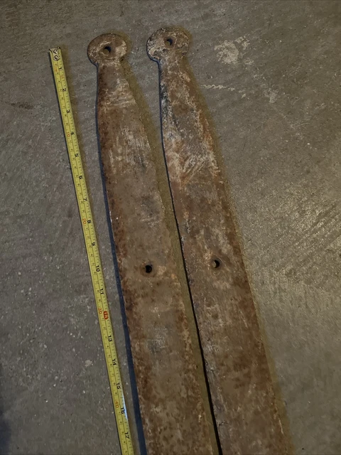 Antique Pair of Hand Forged 1800s Strap Hinges Barn Door 31” 3