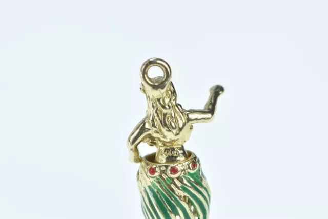 14K 3D Articulated Enamel Hula Girl Hawaiian Charm/Pendant Yellow Gold *35 3