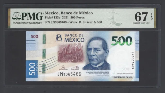Mexico 500 Pesos 2021 P133e Uncirculated Grade 67