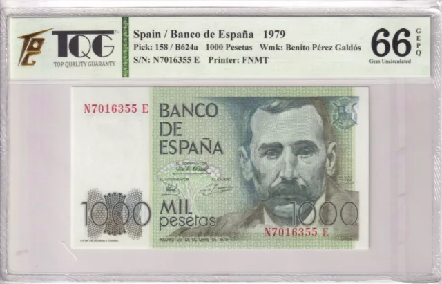 1979 Spain 1000 Pesetas  Pick#158 66 EPQ Gem UNC