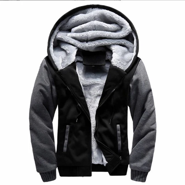 Winter Mens Warm Thick Coat Fleece Fur Lined Jacket Hoodie Zip Up Sweatshirt Top 5
