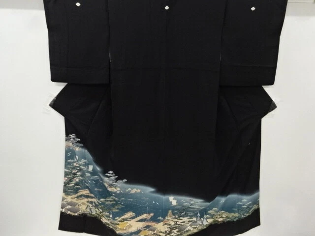 6246185: Japanese Kimono / Vintage Tomesode / Kaga Yuzen / Scenery Of Port / Art