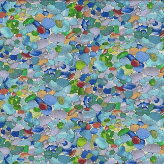 NEW Coloured Glass Pebbles Stones Beach Landscape Quilt Fabric 1/2 Metre