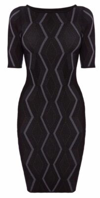 BNWOT KAREN MILLEN black zig zag hourglass bodycon dress UK 10 RRP £155