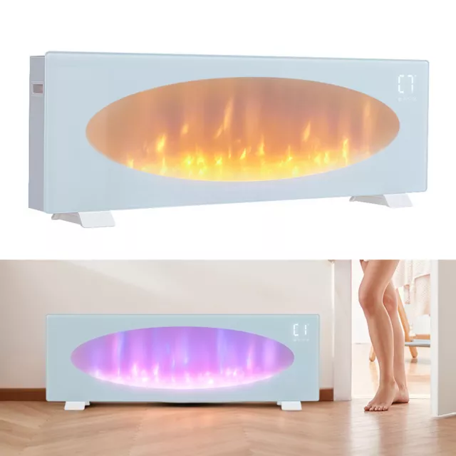 Wall or Floor Glass Panel Electric Fireplace 42inch 7 Color Flames Oval Display