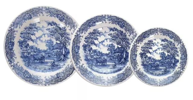 Servizio di Piatti da Tavola in Ceramica Old England Blu 18 Pezzi Tognana