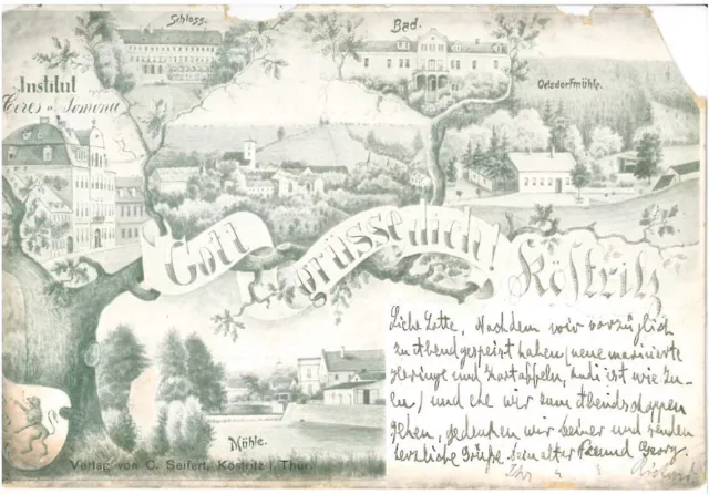 AK Bad Köstritz Institut Ceres und Pomona/Schloss/Bad/Oelsdorfmühle/Mühle 1898