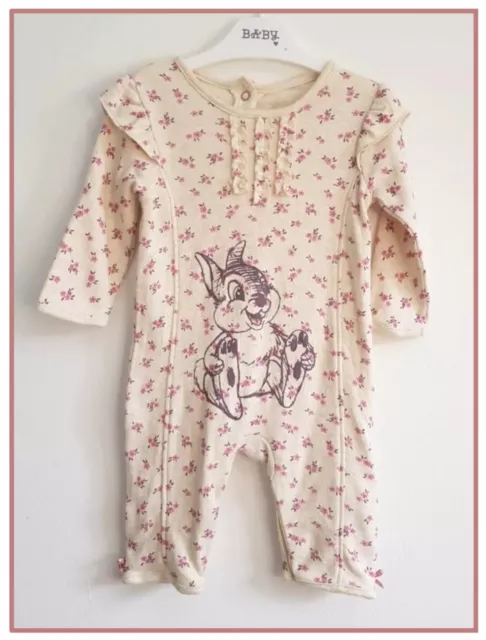 Disney Baby Girls Bambi Babygrow Cream Floral Thumper Character Romper 0-3m NEW