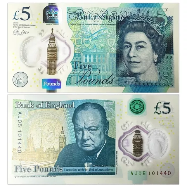 UK Great Britain British 5 Pounds, 2015, P-394, Polymer, UNC