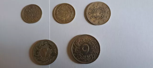 Turquie (Empire ottoman). Lot de 5 pièces, dont 3 en argent (1848-1909)