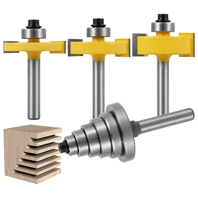 3Pcs 1/4" Shank Rabbet Router Bit Set Wood Rabbeting Router Bit with 6 Bearings♃
