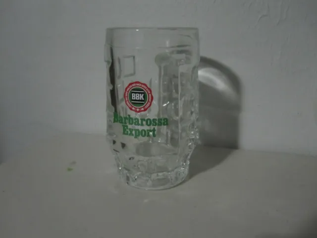 DIMPLED HEAVY GLASS BEER MUG  "BBK BARBAROSSA EXPORT" 0.4L Vtg 80' W.GERMAN