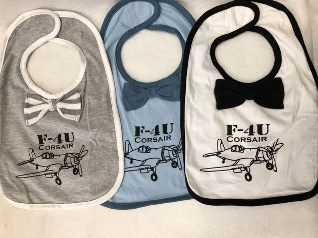 F4U Corsair Aircraft, Screen Printed Baby Bib WWII, Design 2, one plane Aviation