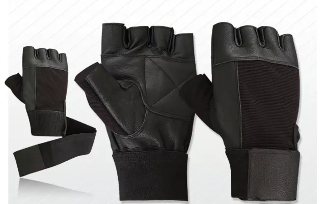 Leather Weight Lifting Padded LONG STRAP GLOVES Training Gym Exercise Fitness