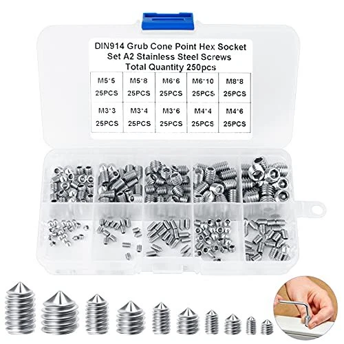 Vis Sans Tête Hexagonale Assortiment de Vis 250 Pcs Sans Tête M3 M4 M5 M6 M8 ...