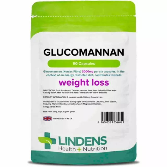 Lindens Glucomannan 500mg (Konjac Fibre) 90 Capsules - Perte de Poids Soins