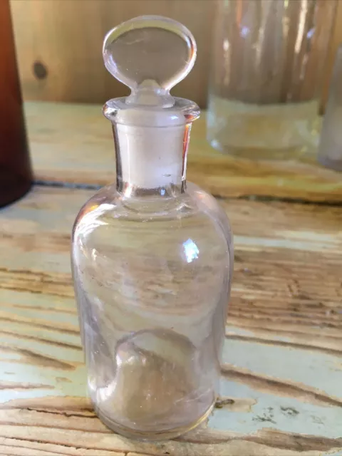 Antico Flacone Bottiglia  Vetro Trasparente Albarello Farmacia Chimica Tappo