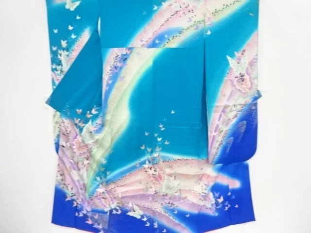 98668# Japanese Kimono / Antique Furisode / Butterfly