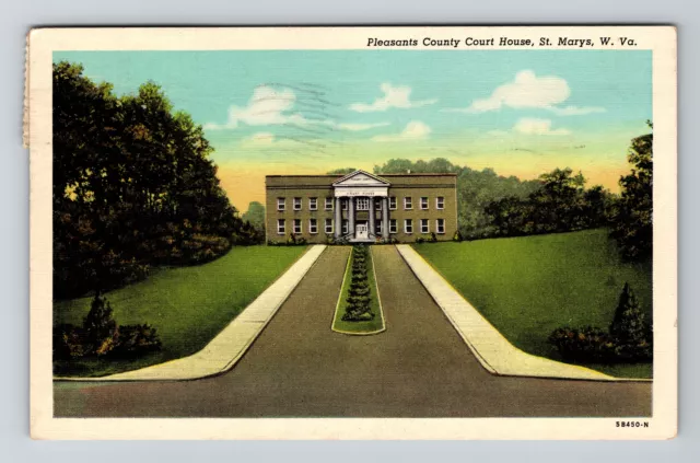 St. Marys WV-West Virginia, Pleasants County Court House, Vintage Postcard