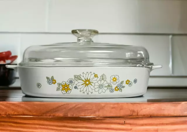 Vintage Corning Ware Floral Bouquet A-10-B Casserole Dish W/Lid A- 12 - C Square