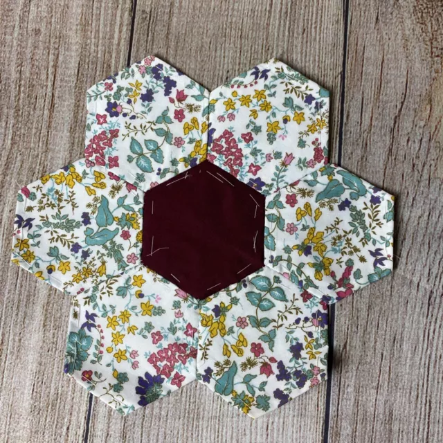 Hexagon Quilting 9" Block ~ Green 06 ~ Vintage Fabrics ~ Hand Pieced