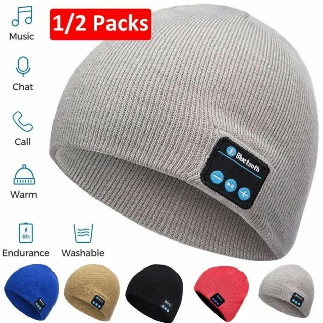 1/2PCS Bluetooth Music Wireless Warm Beanie Hat Smart Cap Headset Speaker Mic