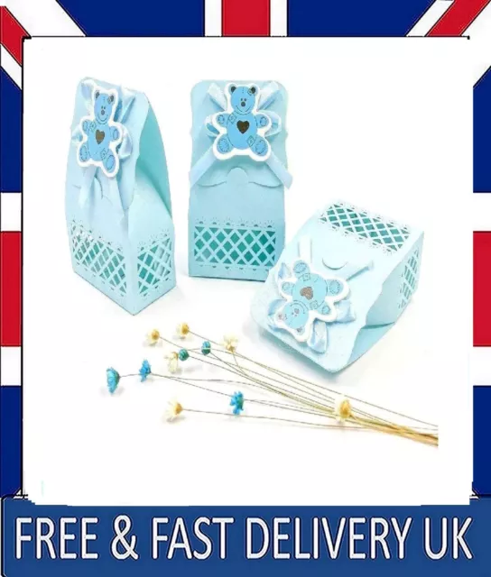 24 X Blue Baby Shower Favour Box Boy Sweet Box For Baby Boy Birthday Party UK