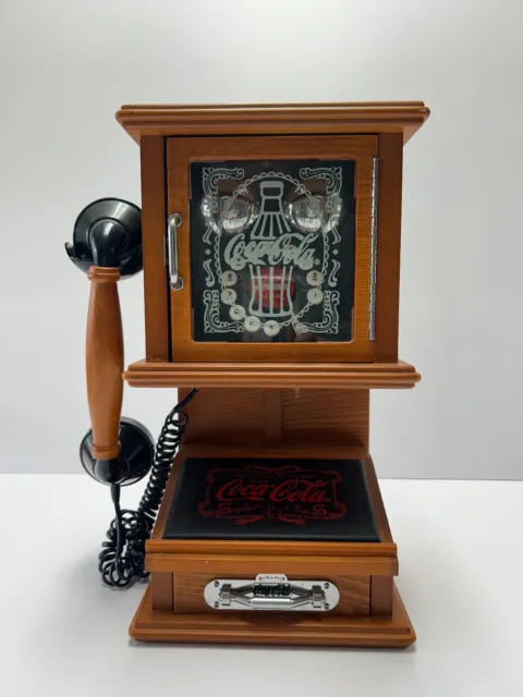 Coca-Cola Nostalgic Wall Hanging Push Phone Antique Style Telephone  Wooden