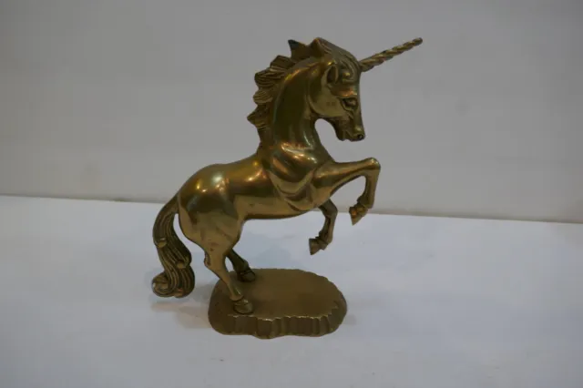 Vintage Solid Brass Unicorn Mystical Horse Shape Figurine Statue 7 1/2 ” tall