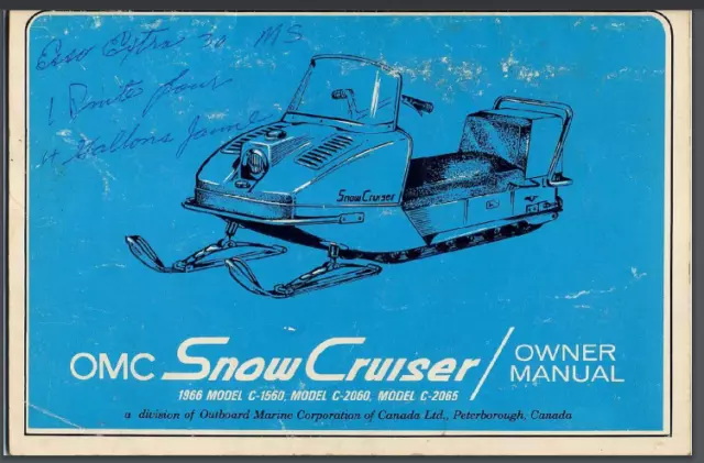 1966 OMC Snow Cruiser SNOWMOBILE Owner Manual Catalog book 20 pages