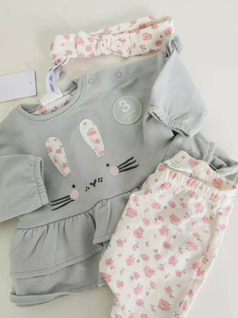 NEXT Up To 1 Month BNWT Baby Girl Clothes 3 Piece Set Top Leggings Headband