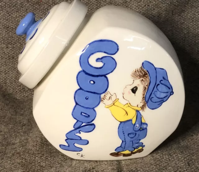 Cute Vintage Handmade Ceramic Cookie Jar Goodies With Little Boy Reaching For
