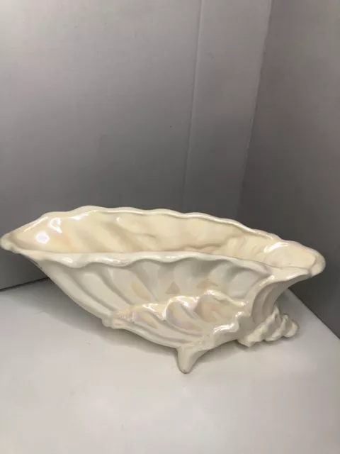 Ceramic Lusterware Iridescent Pearl Conch Shell Planter Nautical Mid Century Usa