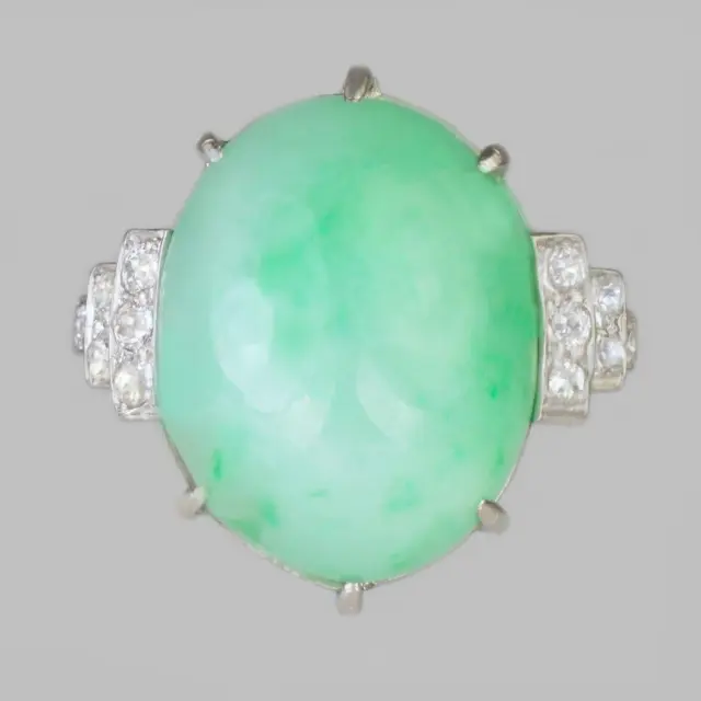 ART DECO JADE & DIAMOND RING Platinum Vintage Ring 1920s 15ct Natural Jade Ring