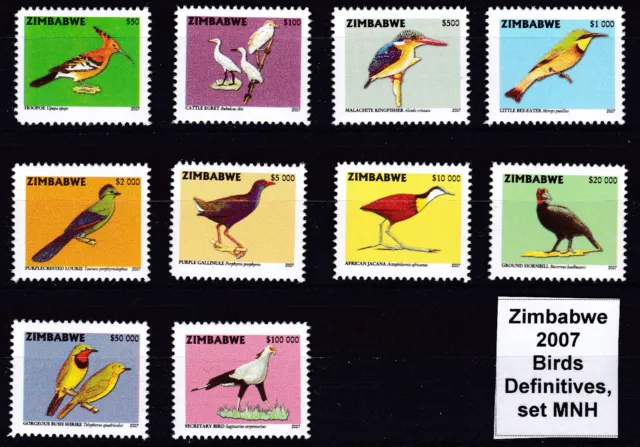 Zimbabwe 2007 Birds 6th Definitive Issue, set MNH | Simbabwe Vögel des oiseaux