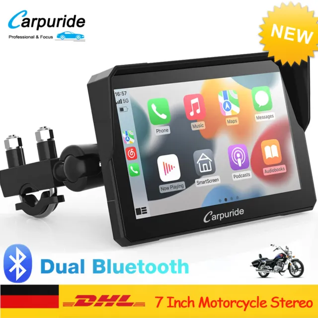 Carpuride 7" Motorcycle Wireless Apple Carplay Android Auto Bluetooth Car play