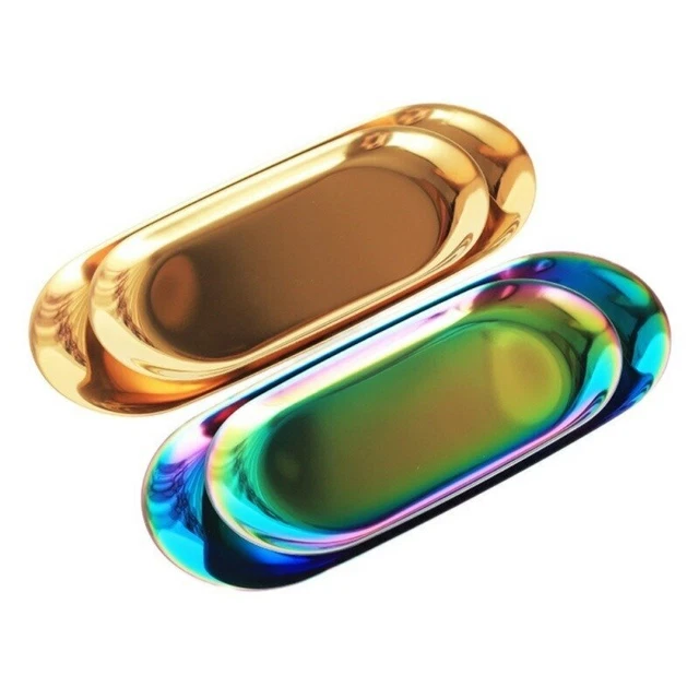 Metal Storage Tray Organizer Gold Oval Food Fruit Plate Jewelry Display Tray Pad