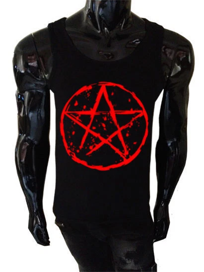 Uomo Pentagramma Canottiera Serigrafato Canotta Goth Punk Metallo Biker Rock