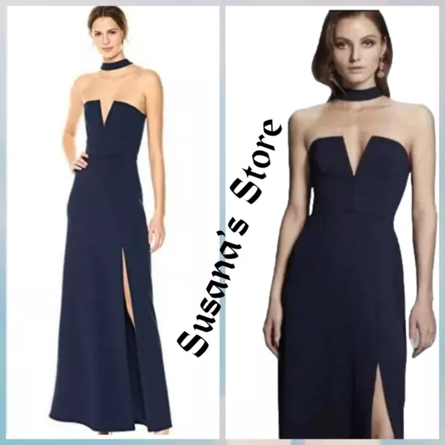 NWT BCBG MAXAZRIA Elias Front Slit Gown Dress Navy Color SIZE 10 MSRP $338.00