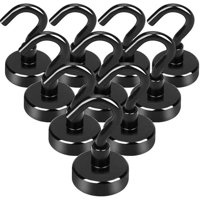 10 Pack Magnetic Hooks Heavy Duty Strong Black Magnet Hook for Home Office