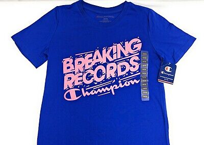 Champion Girl's Breaking Records T-Shirt Blue Surf the Web Short Sleeve Graphic