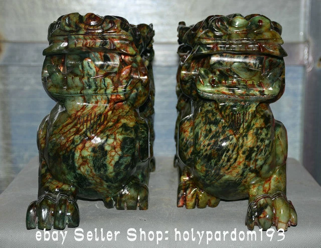 16" Old Chinese Green Xiu Jade Carving Fengshui Bi Xie Pi Xiu Beast Statue Pair